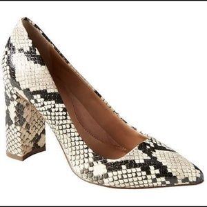 Snakeskin leather block heels